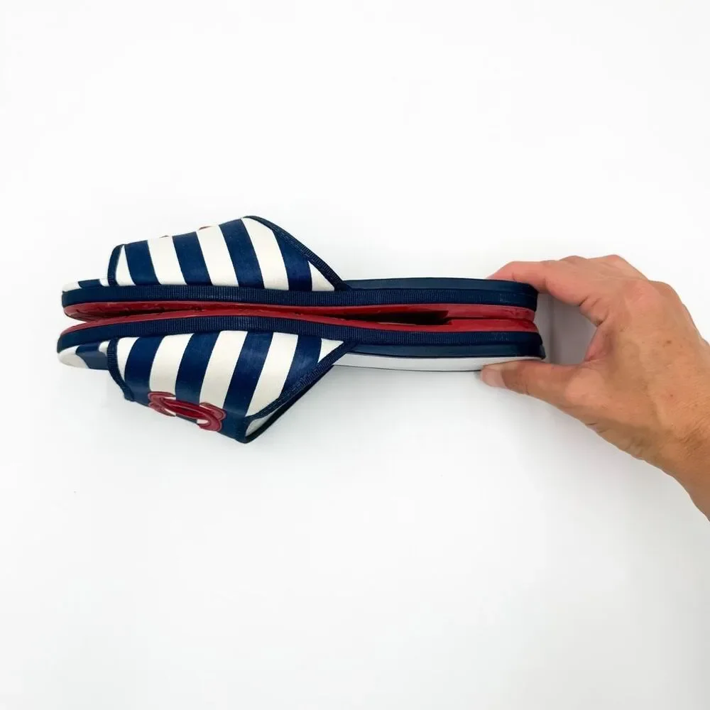 Chanel CC Logo Navy White Stripe Sandals Flats EU 9 US 8-8.5